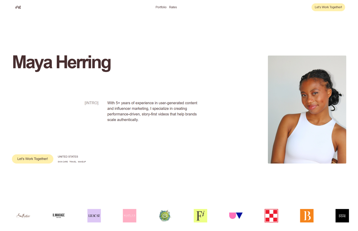 Screenshot of Maya Herring, from the ugc portfolio examples collection.