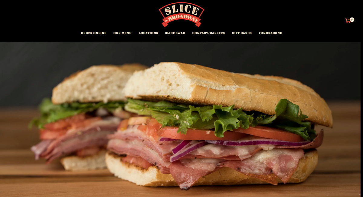 Screenshot of  Slice on Broadway, from the pizza place websites collection.