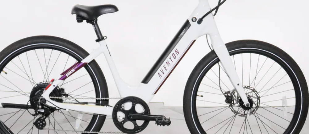 a white Aventon Pace 500.3 electric city bike