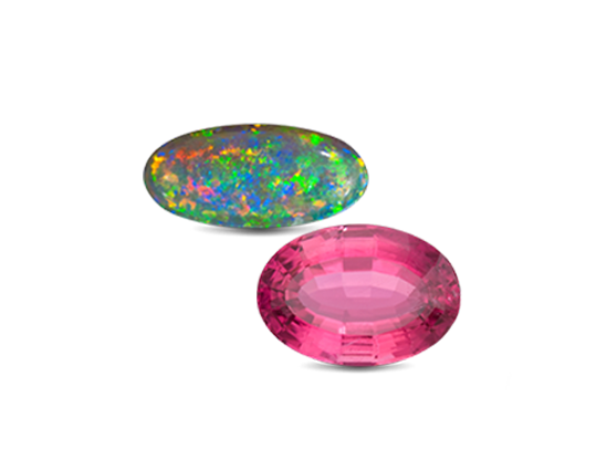 loose opal and tourmaline