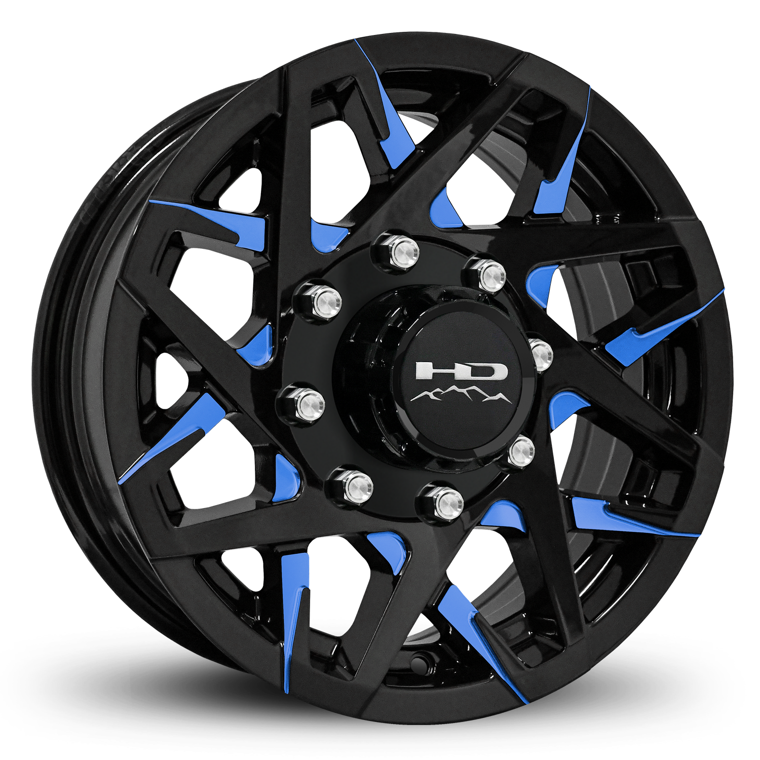 HD Off-Road Canyon Blue Custom Trailer Wheel Rims in 16x6.0 16x6 Gloss Black CNC Milled Face Spokes with Center Cap & Logo fits 8x6.50 / 8x165 Axle Boat, Car, RV, Travel, Concession, Horse, Utility, Lawn & Garden, & Landscaping.