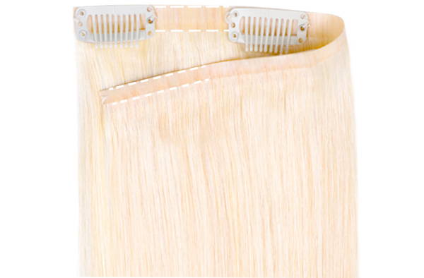 one piece of blonde pu seamless clip in hair extensions