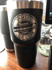 Custom engraved logo coffee mugs and tumblers happy customer testimonial for promotional products from smokies restaurant owner