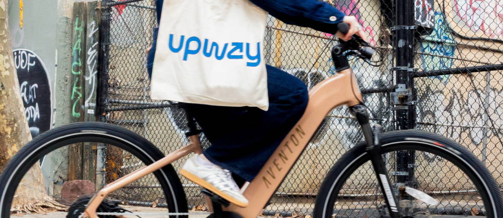 a Aventon e-Bike with an Upway bag