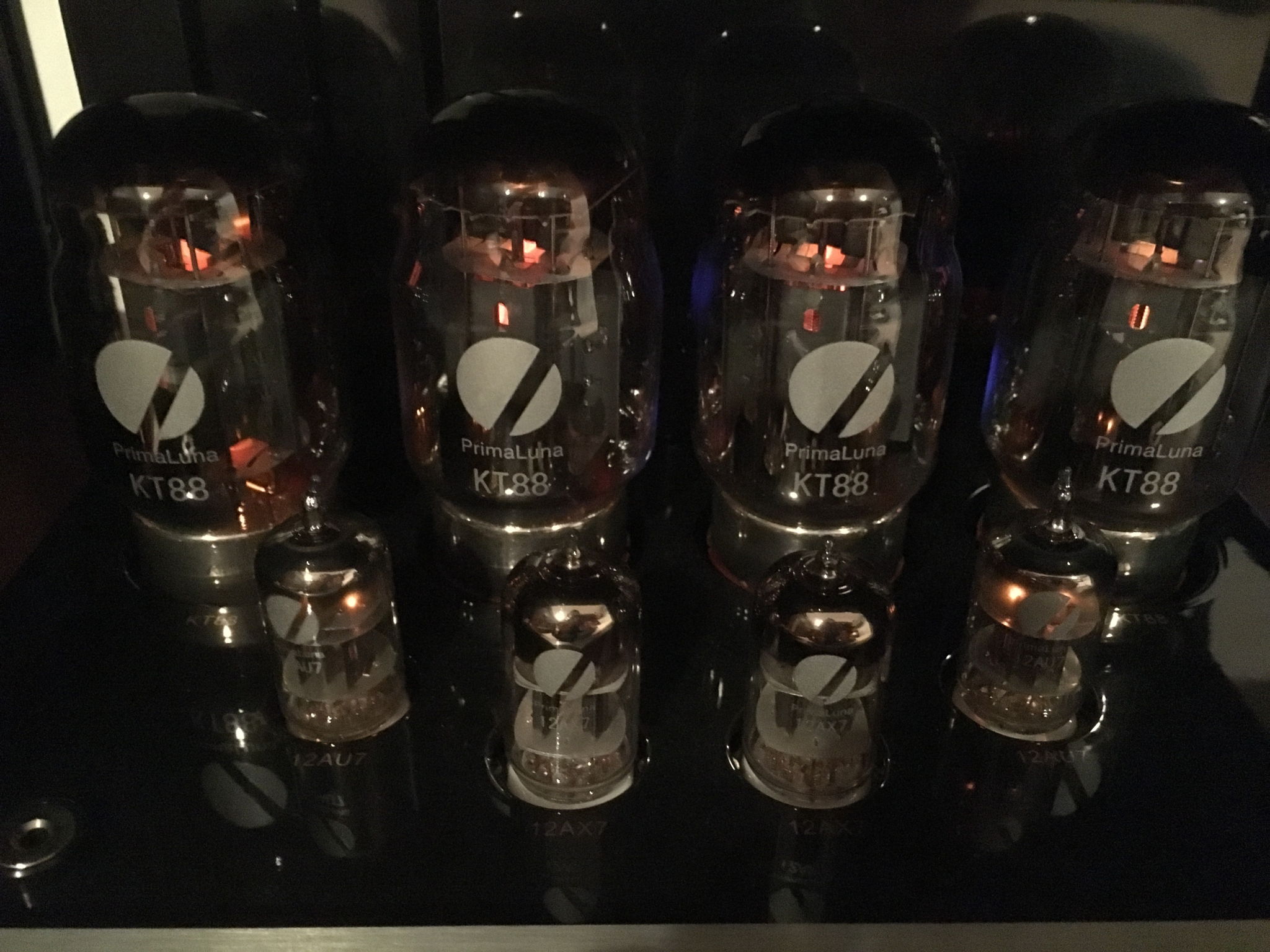 KT88 output tubes on the Prologue Five amp.