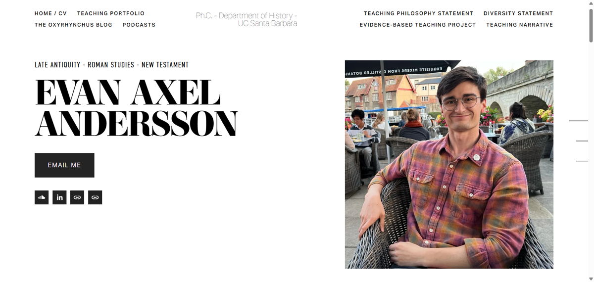 Screenshot of Evan Andersson, from the teacher portfolios collection.