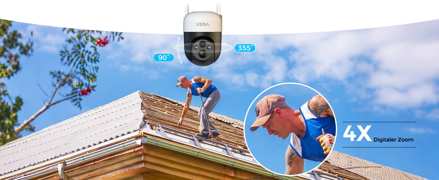 Umfassende Überwachung! Diese PTZ-Kamera bietet 355° Schwenken, 90° Neigen und 4X Digitalzoom. Nichts entgeht Ihnen – jetzt klicken!