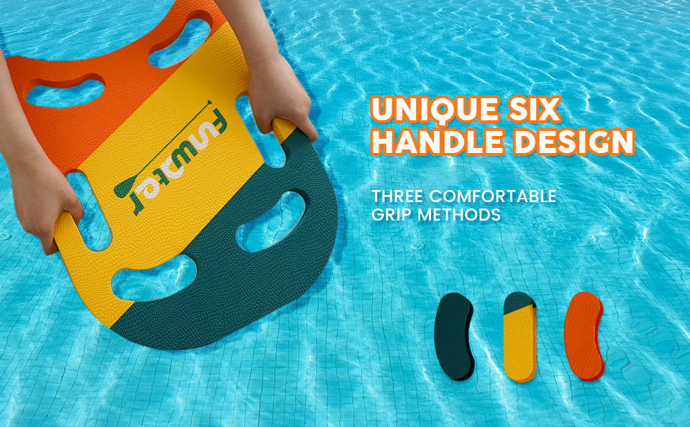This swimkickboard has a unique design with six handles