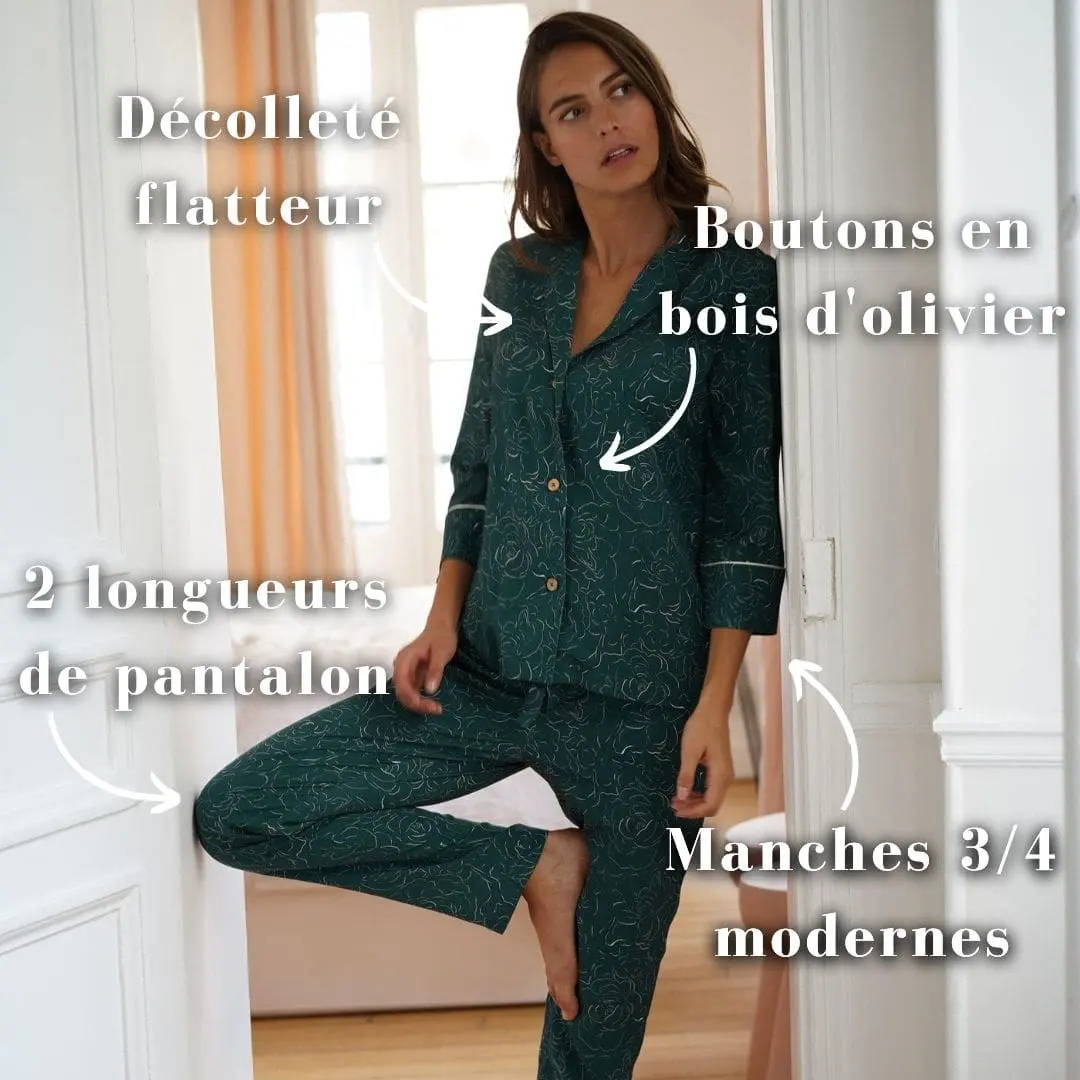 Nêge Paris - Pyjama Divine Idylle chemise pantalon rose poudrée en tencel lyocell