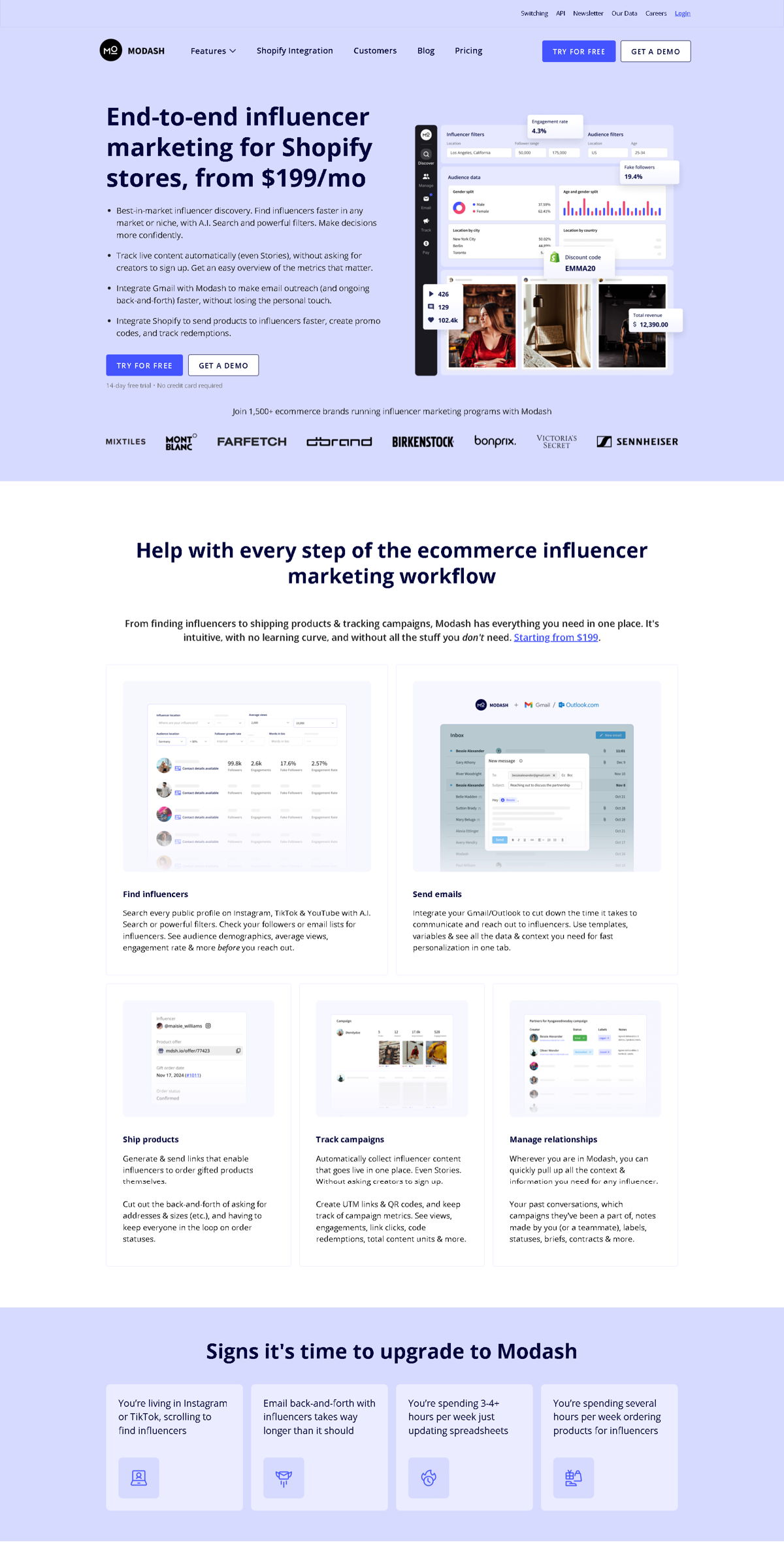 Screenshot of Modash, from the homepage examples collection.