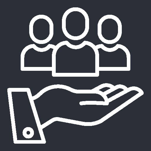 Ein Icon auf dem eine Hand mit Menschen abgebildet ist steht für den Kundenservice