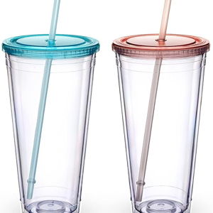 Zukro Clear Acrylic Tumbler with Straw and Lid 32 oz, Double Walled Insulated Reusable Plastic Iced Coffee Cup, To Go Cup Perfect for Parties, Birthdays, Fit in Cup Holder, BPA Free, 2 Pack