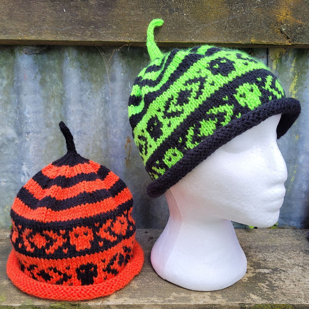 Easy Halloween hats for the family in 8 ply knitting pattern