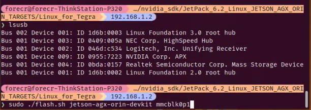 Jetson flashing command