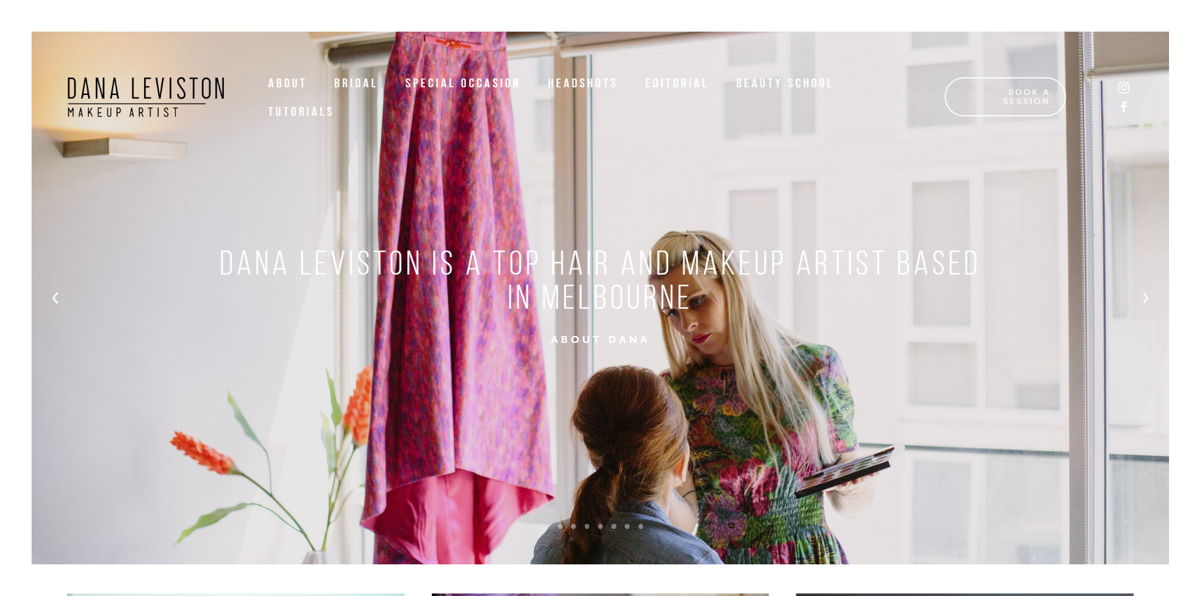 Screenshot of Dana Leviston, from the makeup artist websites collection.