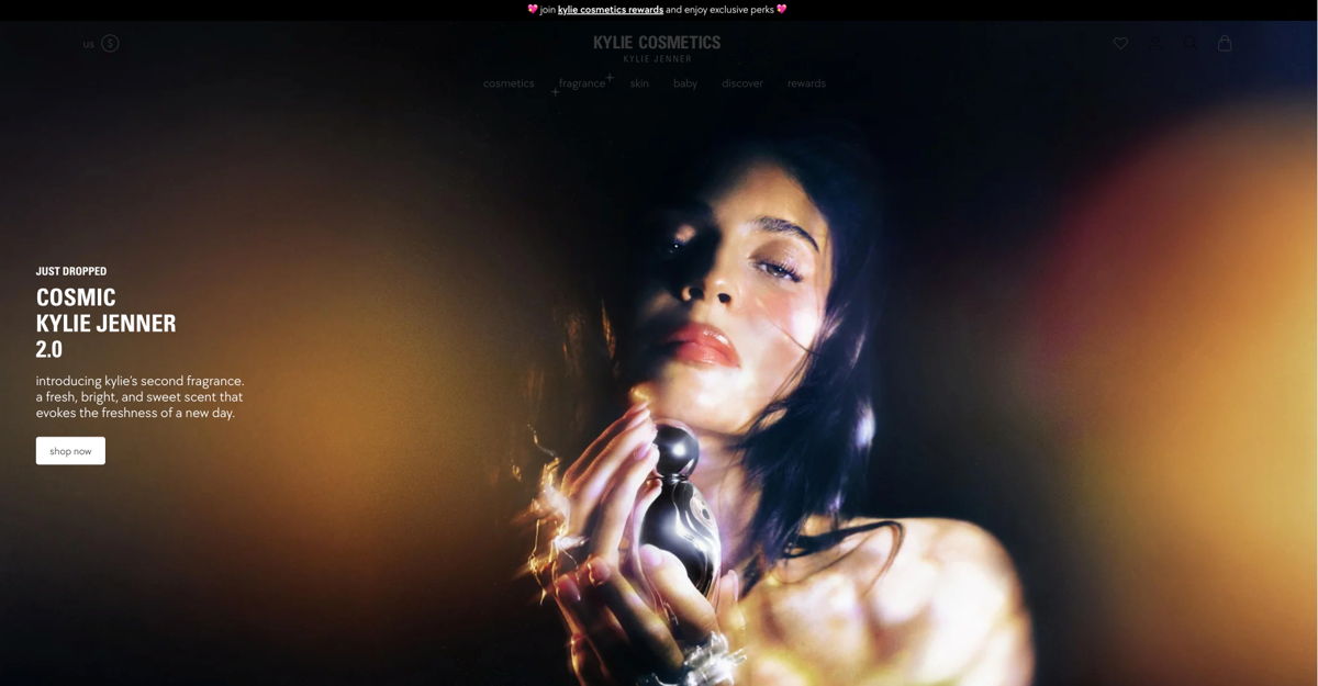 Screenshot of Kylie Cosmetics, from the celebrity websites collection.