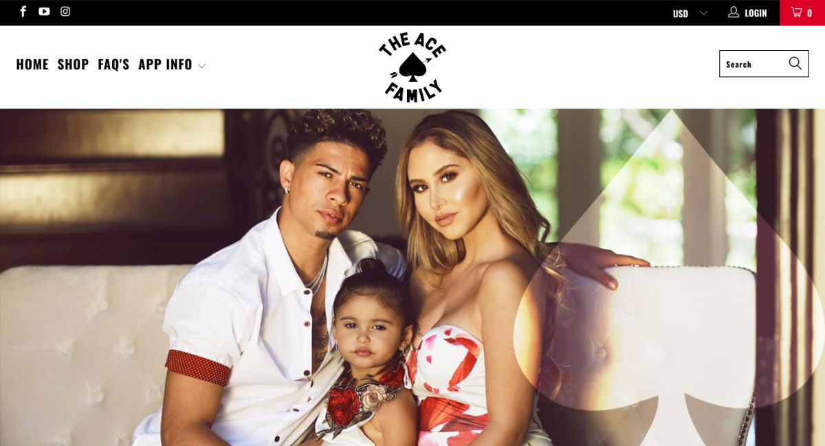 Screenshot of The Ace Family, from the shopify stores collection.