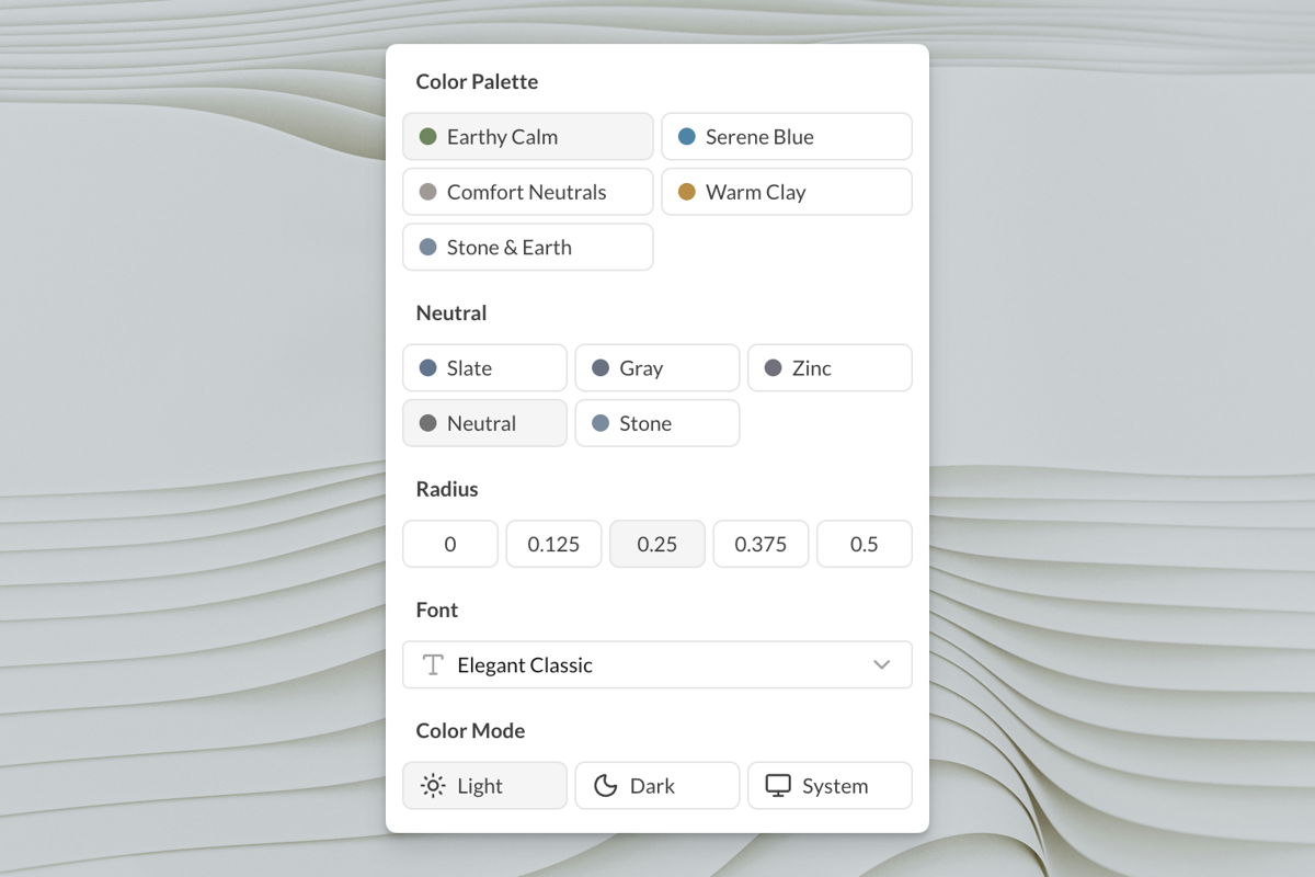Aurora website building process with theme picker and content guide