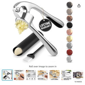 Zulay Kitchen Premium Garlic Press Set - Rust Proof & Dishwasher Safe Professional Garlic Mincer Tool - Easy-Squeeze, Easy-Clean with Soft, Ergonomic Handle - Silicone Garlic Peeler & Brush (Chrome)