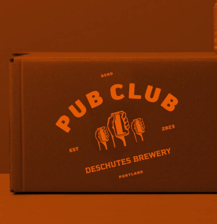 logo in orange reading: Pub Club, est 2023, Deschutes Brewery, Portland