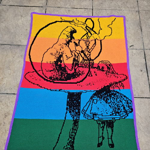 Alice and the Caterpillar | Alice in Wonderland Overlay Mosaic Crochet Blanket