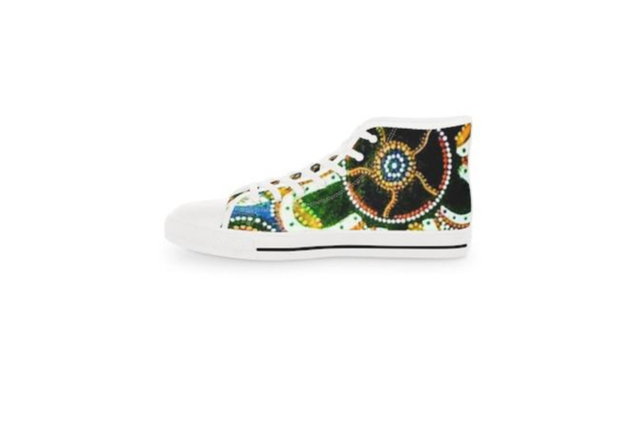 Green Beaded Snake Illustration High Top Sneakers | Artistic Canvas Shoes - Image 3
