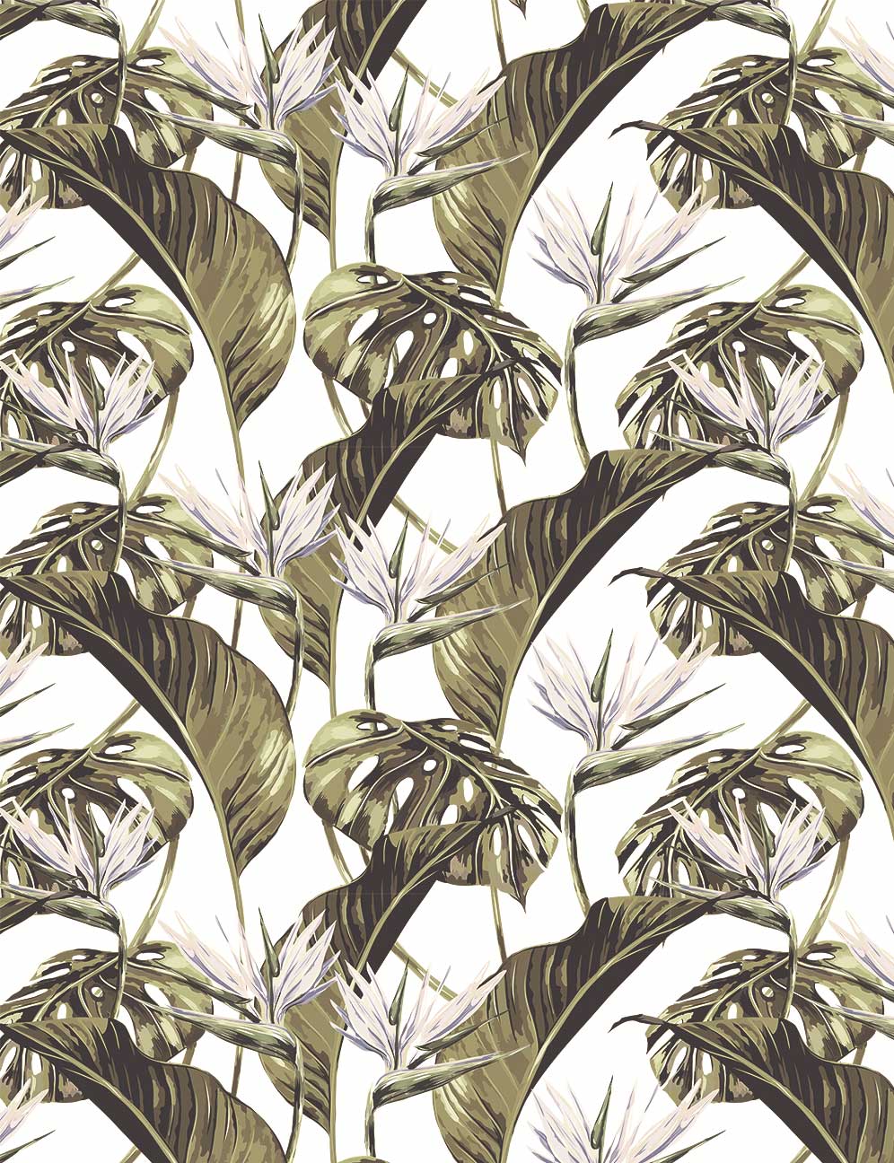 White & Green Tropical Leaf Wallpaper hero image
