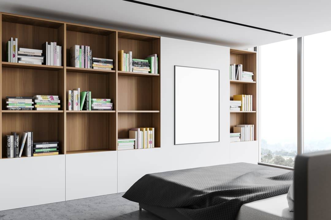 Bibliothèque en bois mur chambre