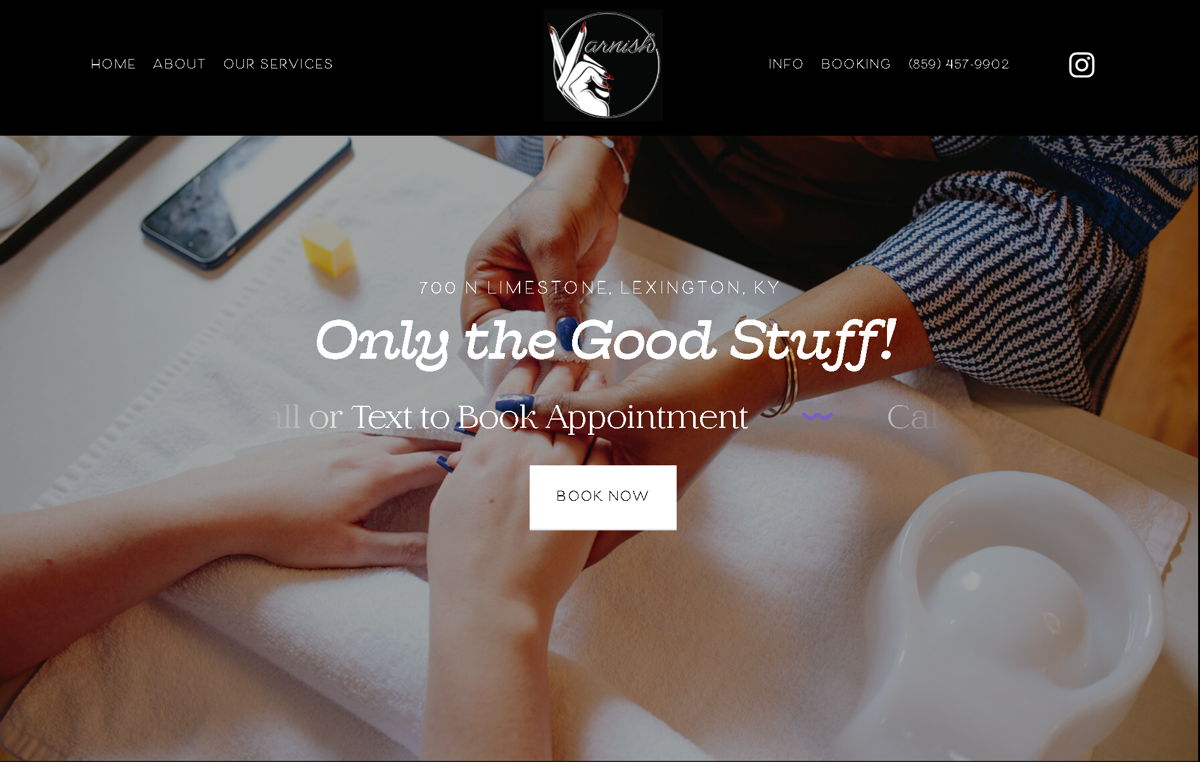Screenshot of Varnish Nail Shoppe, from the nail salon websites collection.