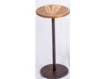 10 Round Drink Table with Etched Pinecone Top 10 x 10 x 23 burnt sienna stain