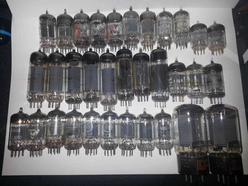 Mullard, Amperex, Valvo, The Fisher, Telefunken 12AX7 12AU7 12AT7 6BQ5 5881 7247 33 audio amplifier vacuum tubes bulbs