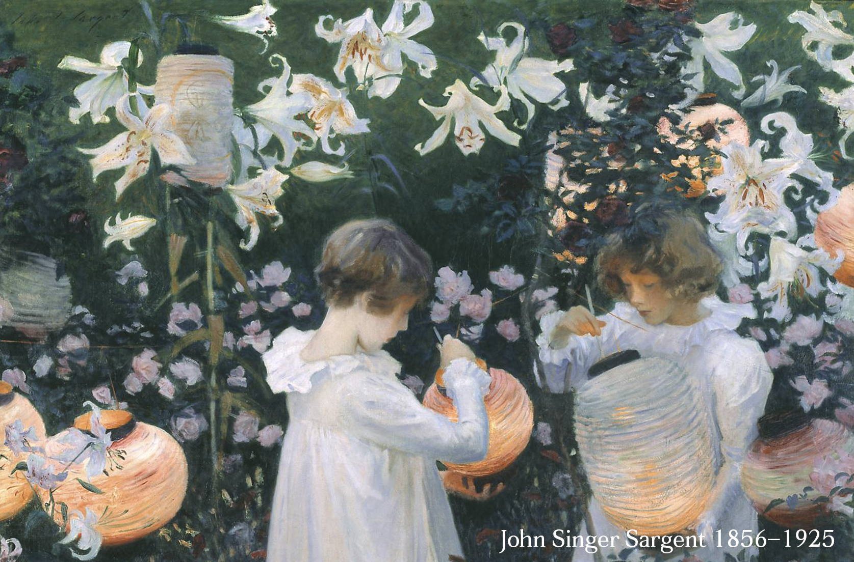 Oil on Canvas painting by John Singer Sargent of Lilies and Roses
