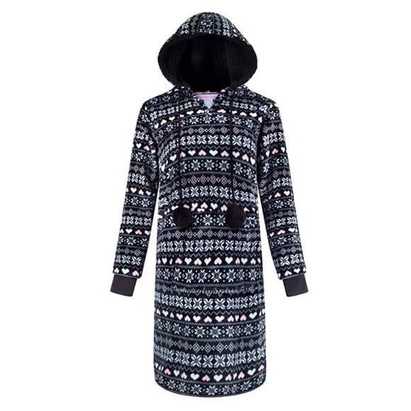 Hoodie Fleece Pajama with Pom Poms