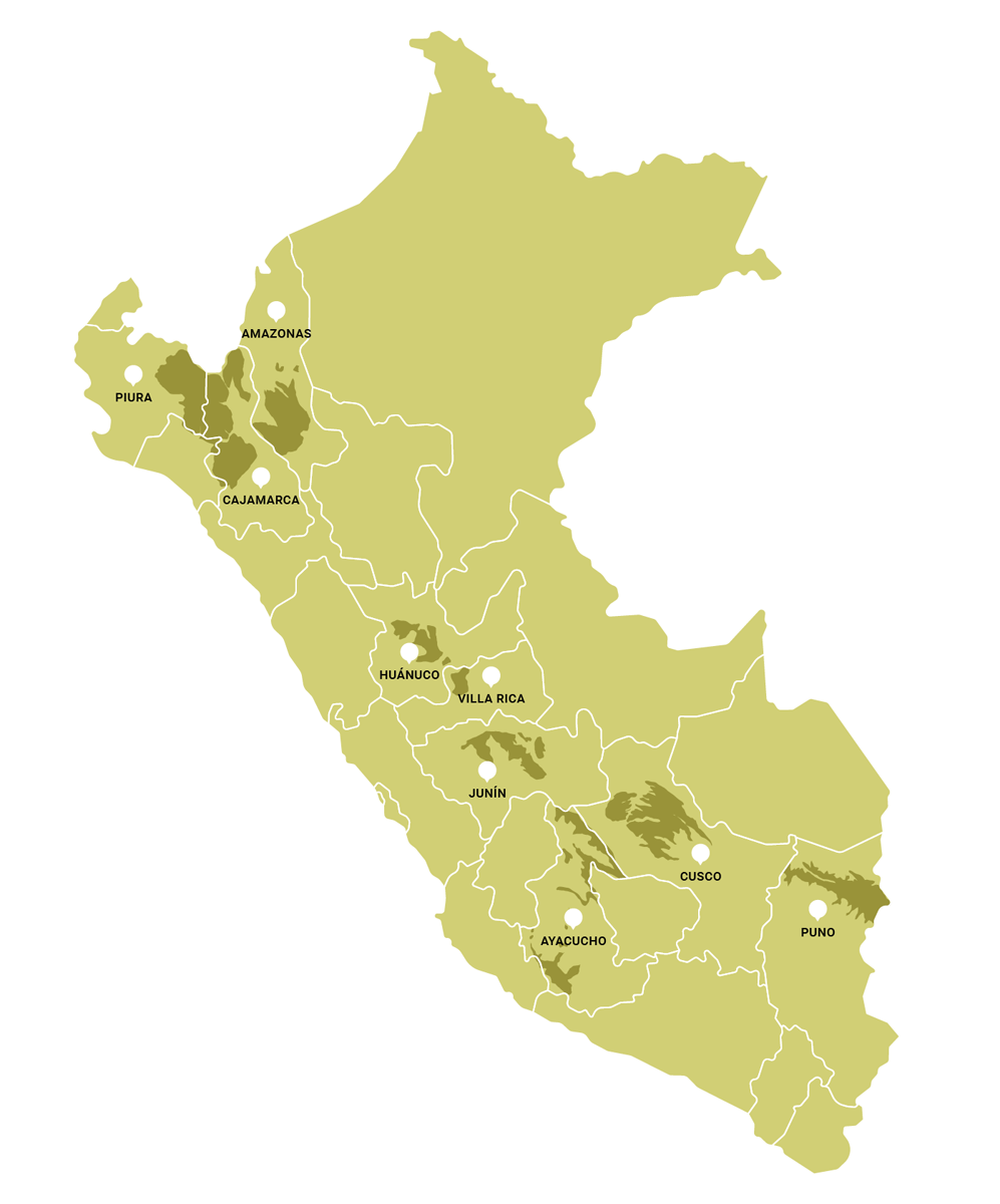 map from peru with all coffee producing regions