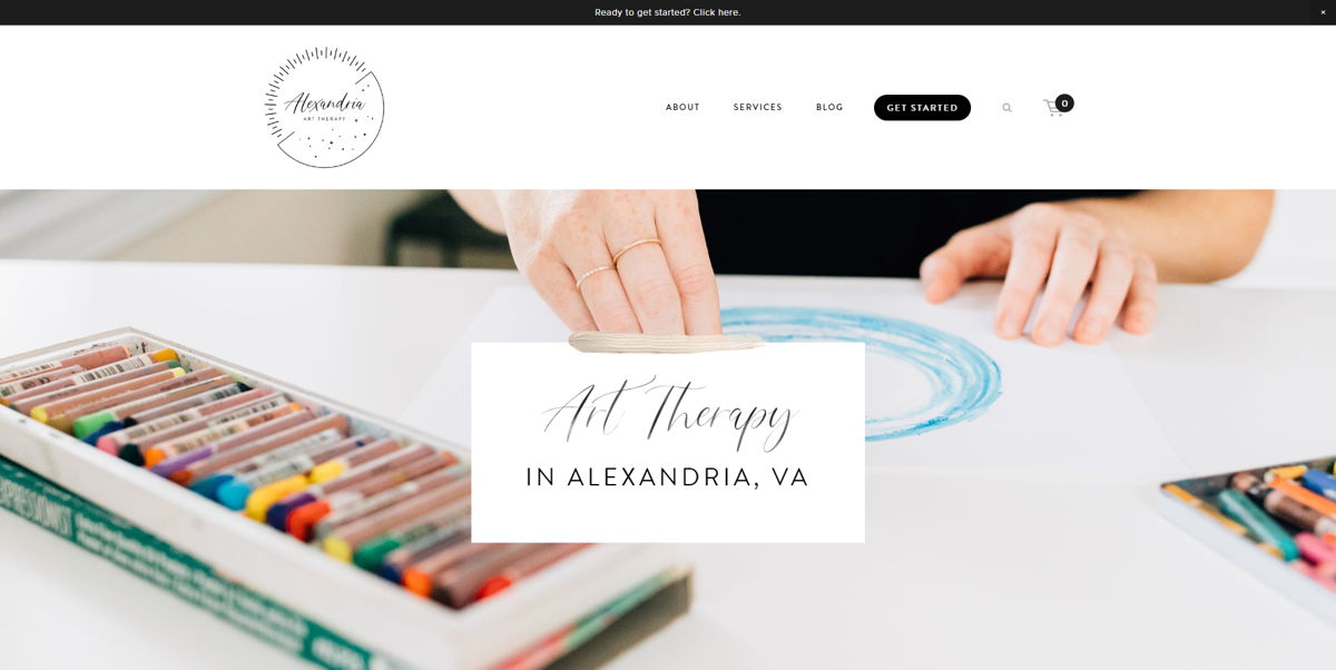 Screenshot of Alexandria Art Therapy, LLC, from the therapist websites collection.