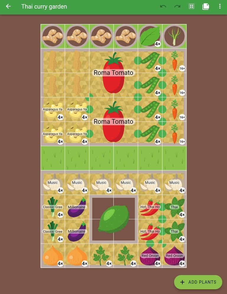 Screenshot of a Thai curry garden plan in Planter
