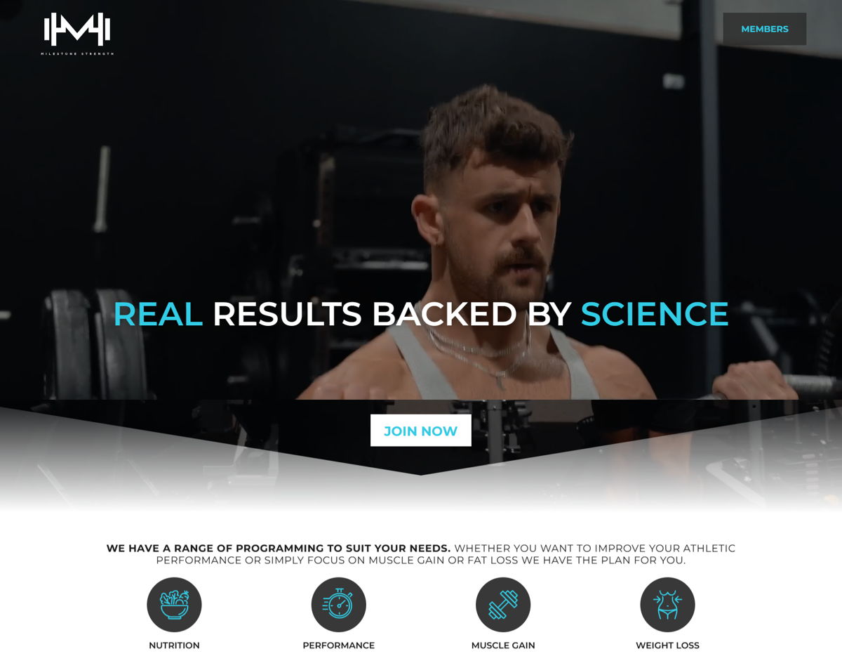 Screenshot of Milestone Strength, from the membership websites collection.