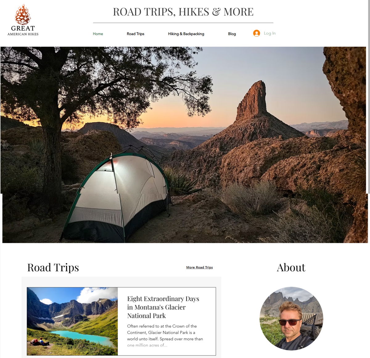 Screenshot of Great American Hikes, from the wix blog examples collection.