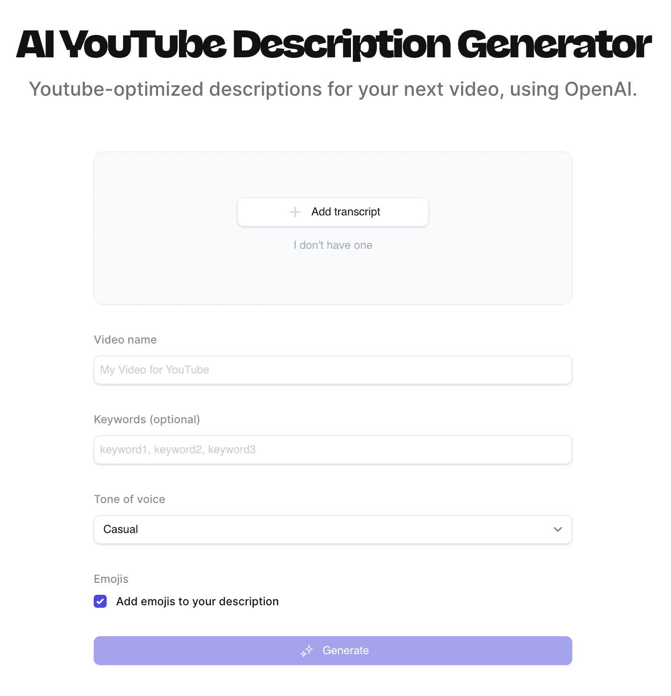 AI YouTube Description Generator