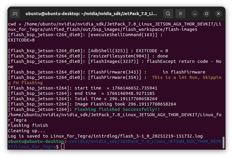 End of the flashing command