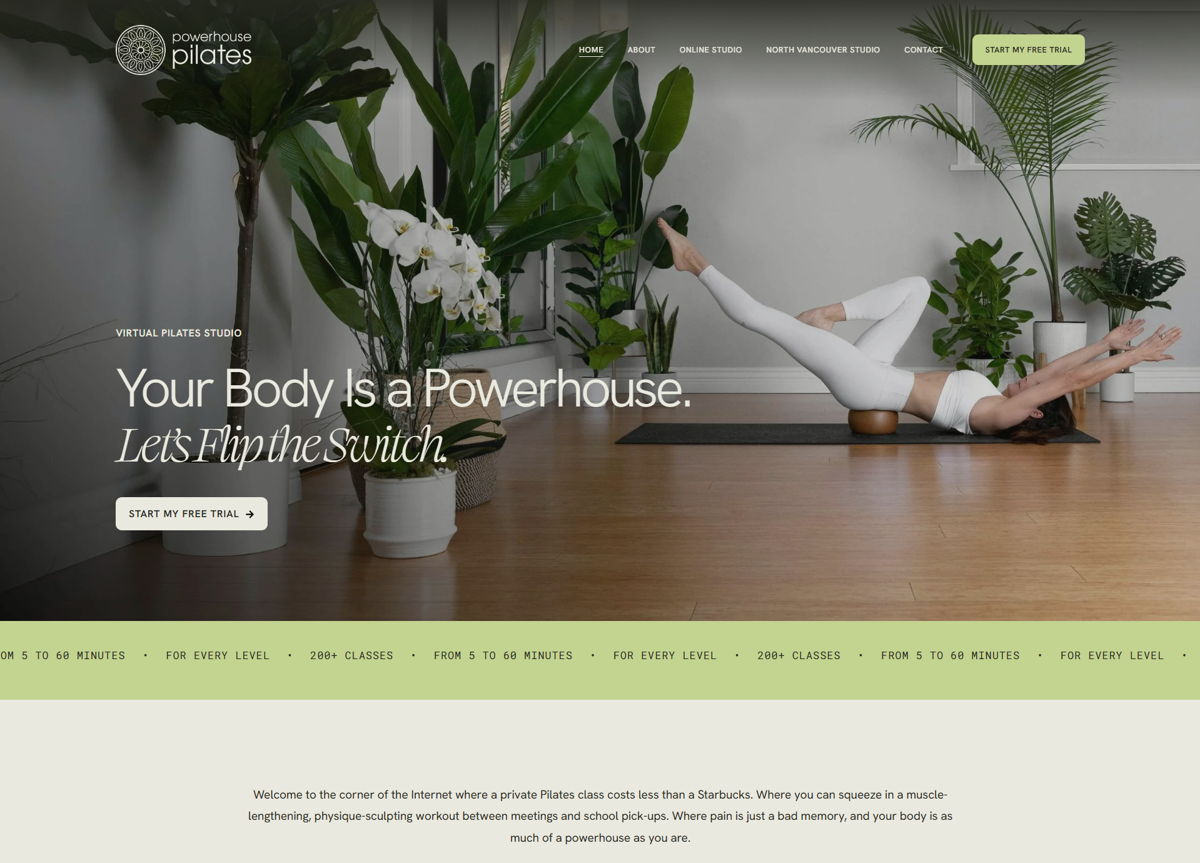 Screenshot of Powerhouse Pilates, from the pilates websites collection.