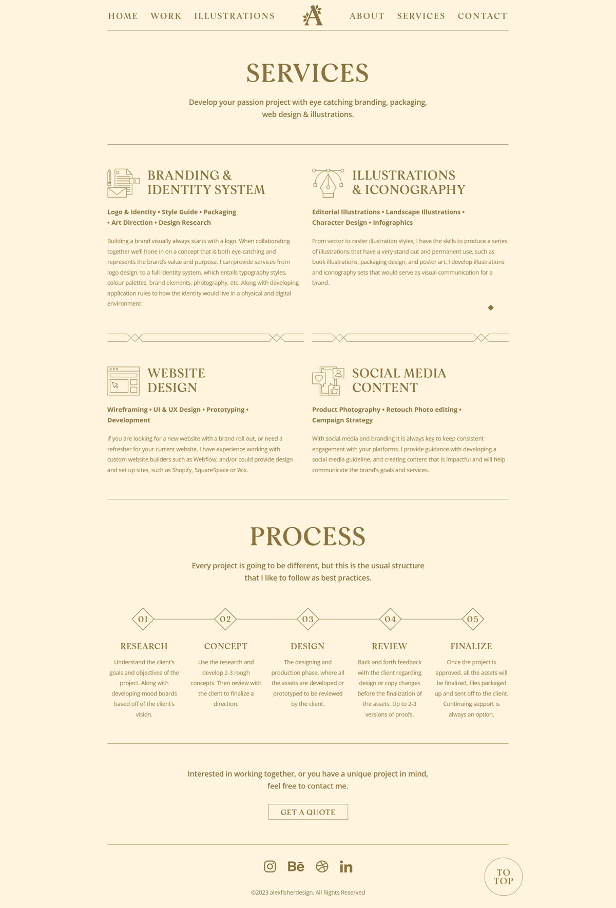 Screenshot of Alex Fisher Design, from the service page design examples collection.