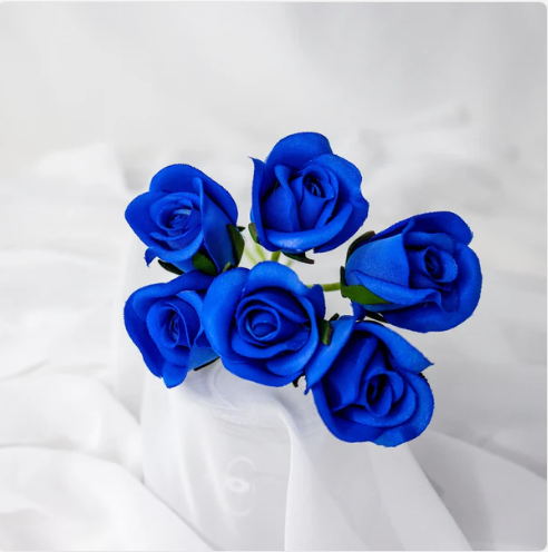Blue Velveteen Rose Bud - Realistic Artificial Flowers - Image 4