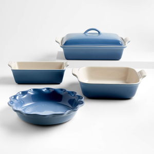 Le Creuset 5-Piece Chambray Stoneware Ceramic Bakeware Set + Reviews | Crate & Barrel