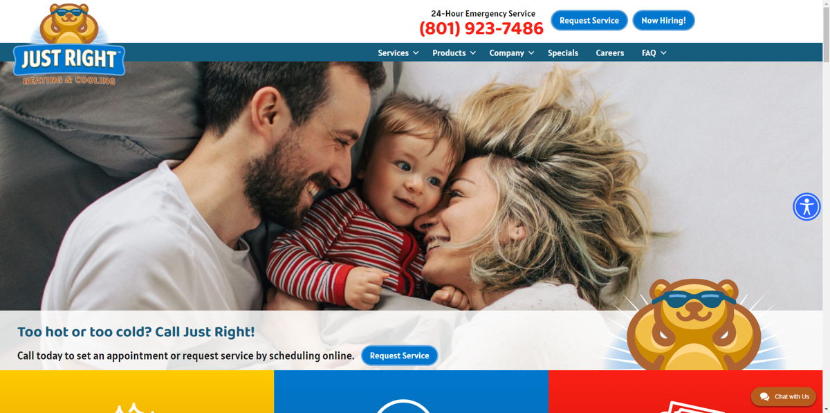 Screenshot of Just Right Heating And Cooling, from the hvac websites collection.