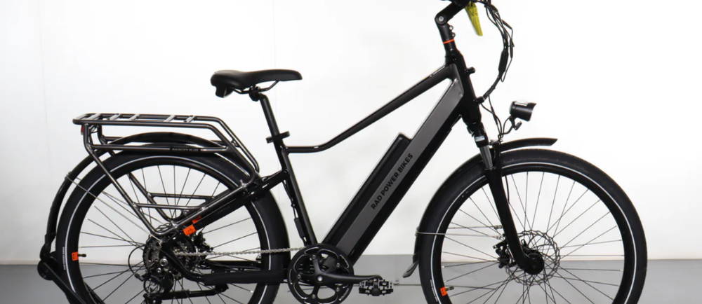 a black and gray Rad Power Bikes RadCity 5 Plus electric city bike