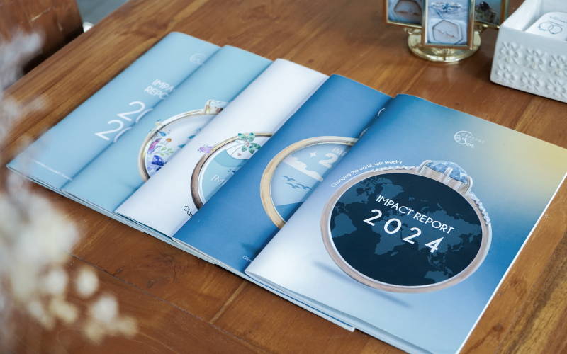 ethical jewelry impact board Sanur Bali trees planted mercury avoided carbon offset donations