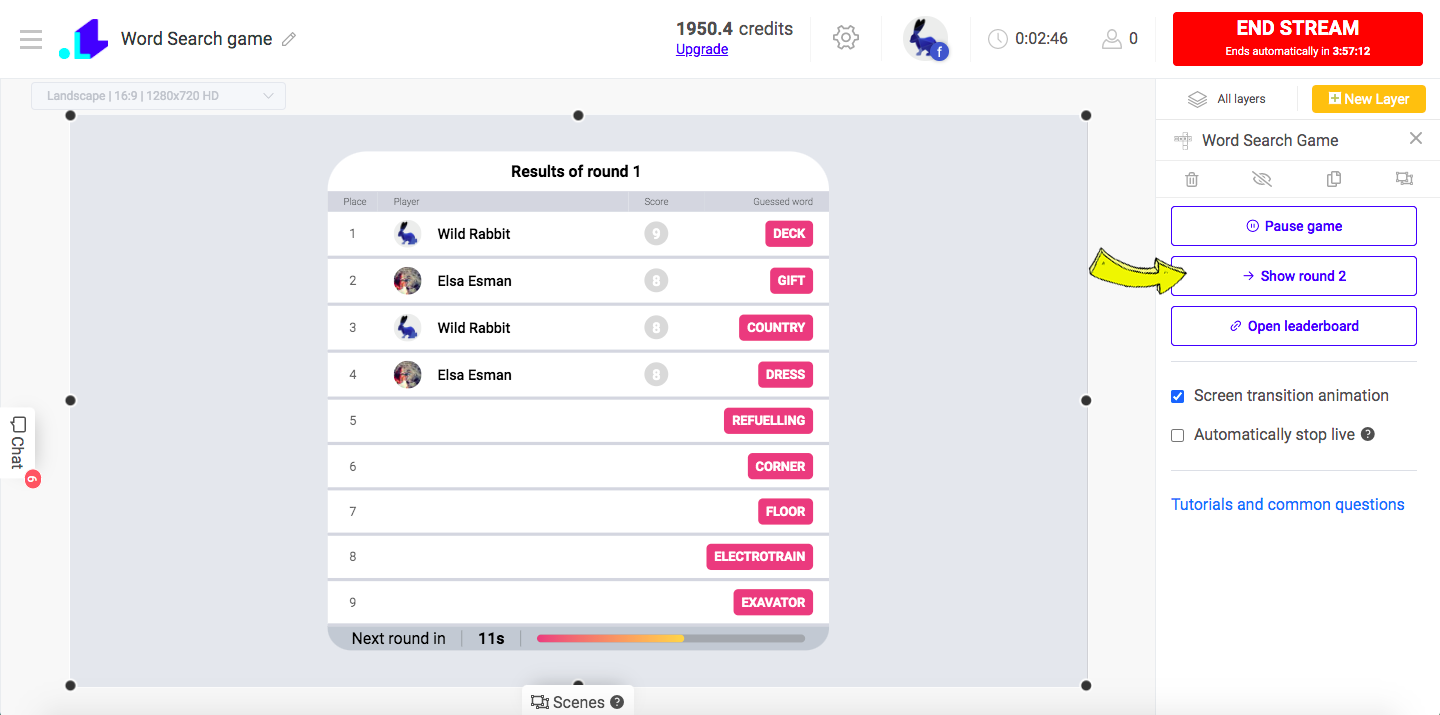 Word search show next round