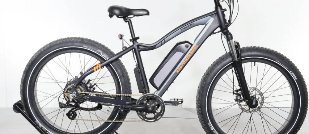 a silver Rad Power Bikes RadRover elctric fat tire bike