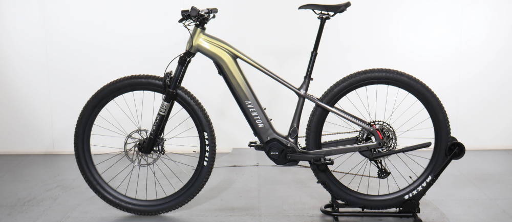 Aventon hardtail e-MTB on a stand